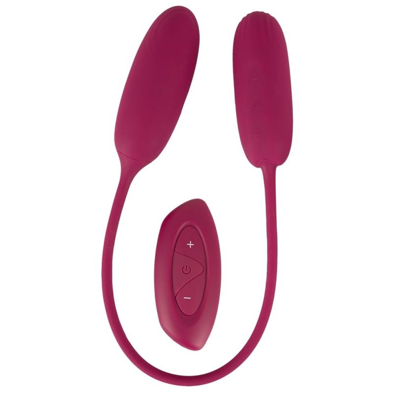 Doppel-Vibrobullet „RC Shaking & Vibrating Love Egg Duo“ verbunden mit 31-cm-Silikonband Doppel-Vibrobullet „RC Shaking & Vibrating Love Egg Duo“ verbunden mit 31-cm-Silikonband