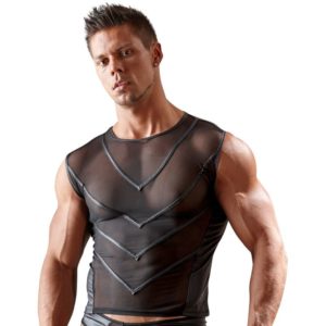 Shirt mit Einsätzen aus Powernet und aufgesteppten Streifen vorne