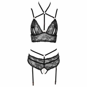 Bralette plus Straps-Slip aus Spitze mit Samtdetails