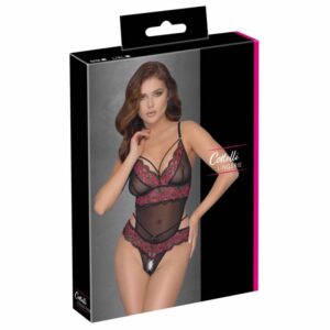 Body ouvert aus 2-farbiger Floral-Spitze und Powernet