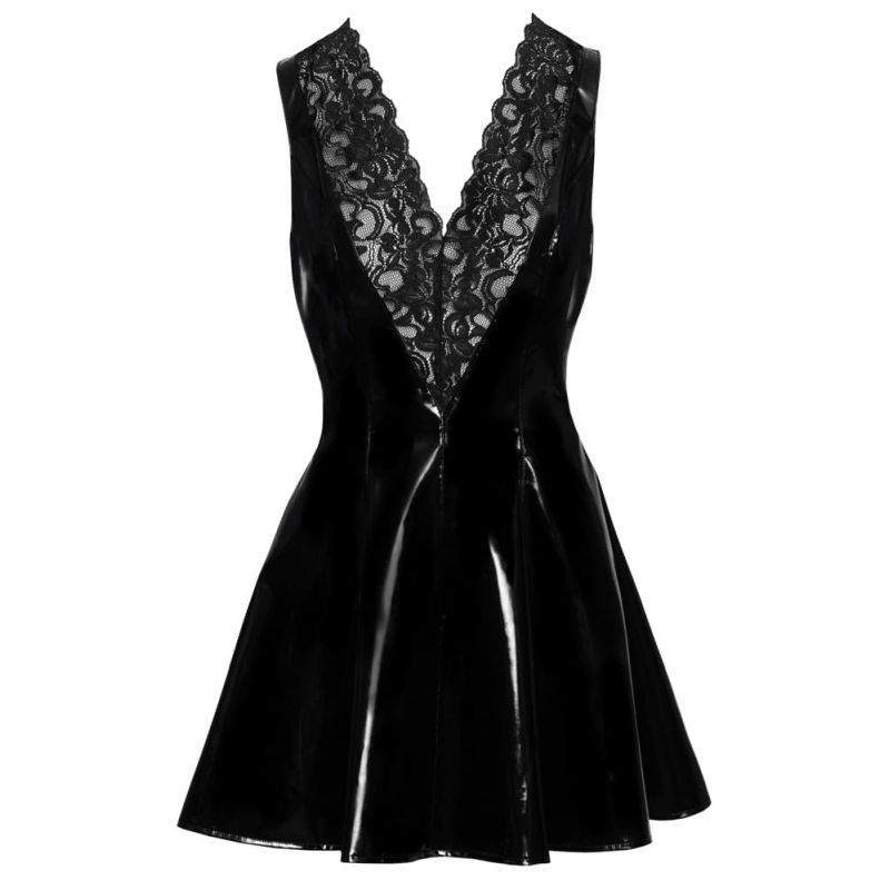 Kleid aus Lack mit tiefem Spitzen-Dekolleté Kleid aus Lack mit tiefem Spitzen-Dekolleté